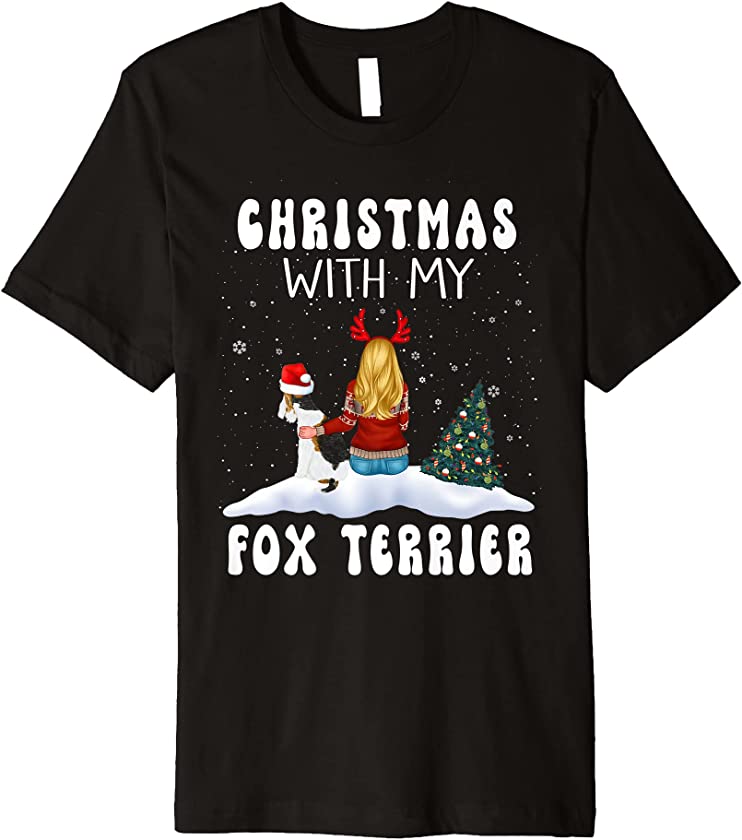 Christmas With My Fox Terrier Dog Puppy Funny Xmas Premium T-Shirt