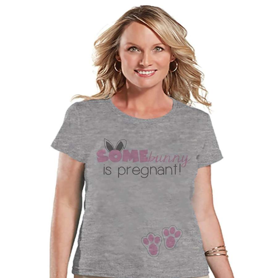 7 ate 9 Apparel Womens Bunny Pregnancy Reveal Easter T-shirt