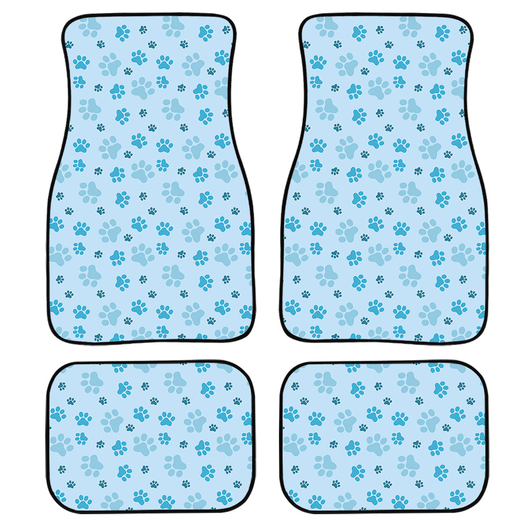 Blue Animal Paw Pattern Print Front And Back Car Floor Mats, Front Car Mat