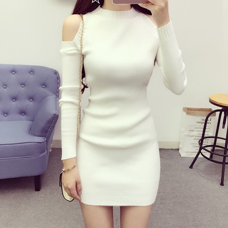 Women Knit Pullover Sweater 2020 New Long Sleeve Strapless Sexy Women Short Knit Dress Slim Elastic Autumn Winter Sweater Women alx