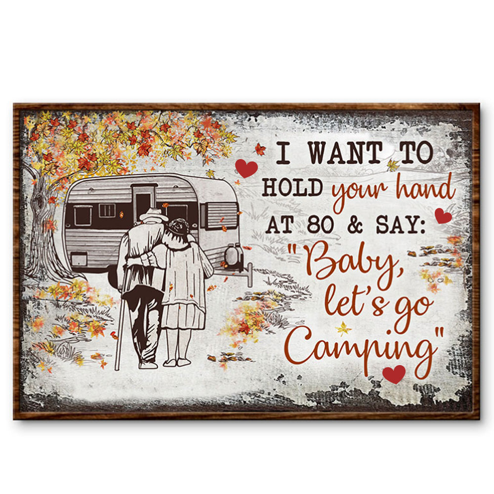 Camping Couple Hold Your Hand Fall Leaves Landscape Poster & Canvas Home Decor Wall Art Visual Art