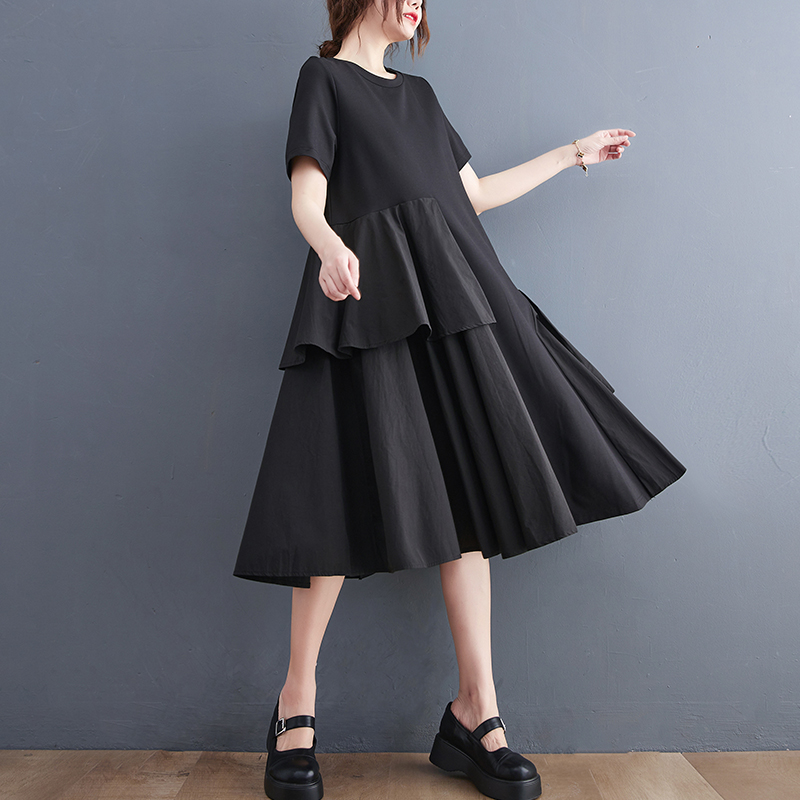 Black Ruffle Dress 2022 New Arrival Korea Style Street Fashion Women Casual Summer Dress Office Lady Work Midi Dress alx