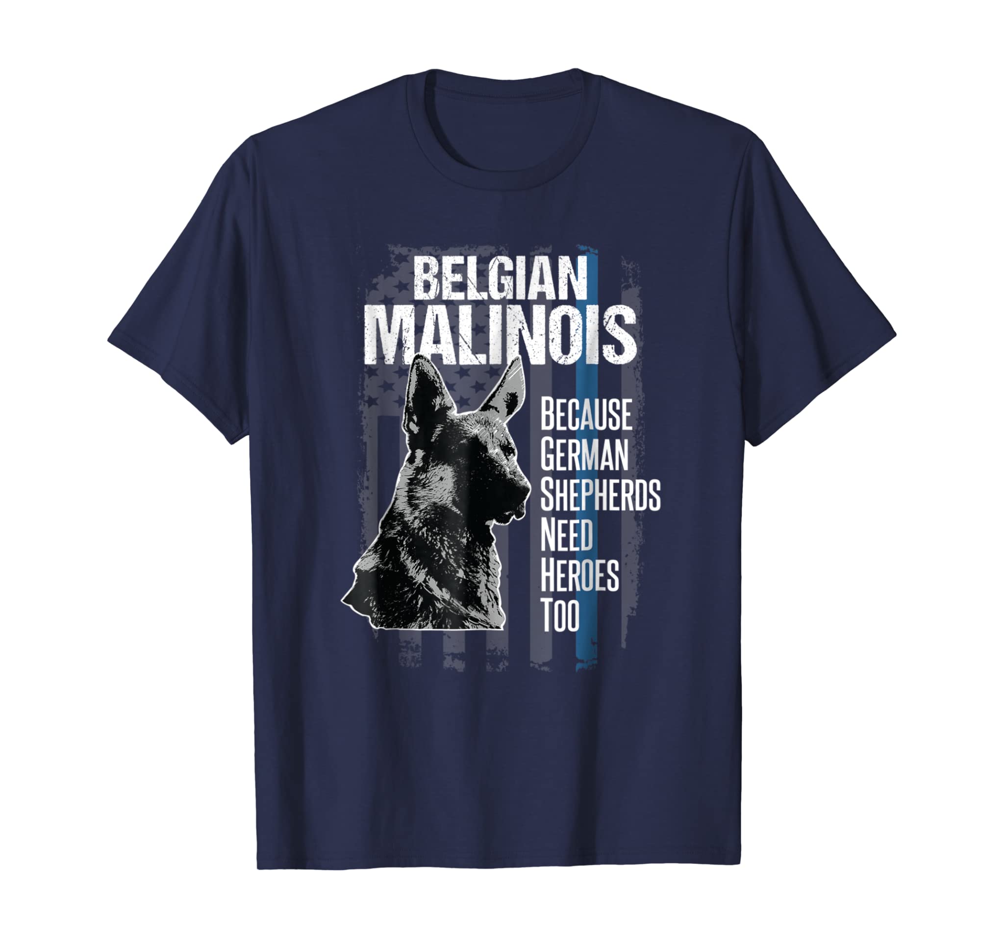 Police Dog Malinois Tshirt Funny K9 Thin Blue Line Flag