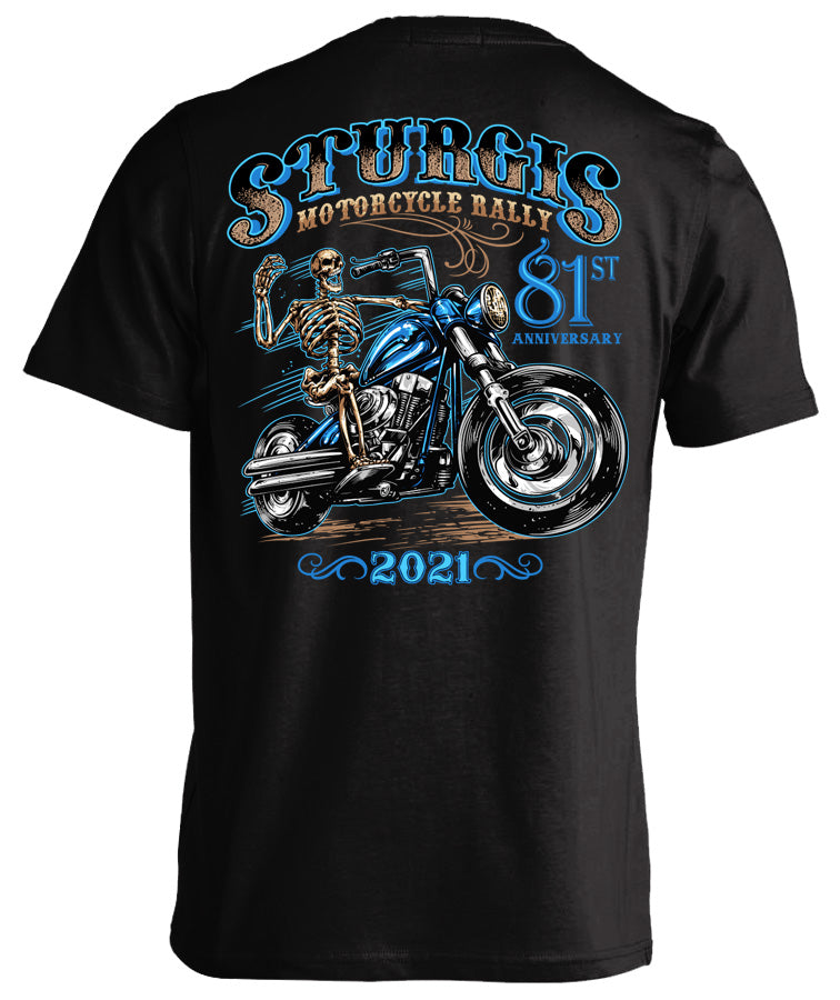 2021 Sturgis Motorcycle Rally Blue Skeleton 81St Anniversary T-Shirt