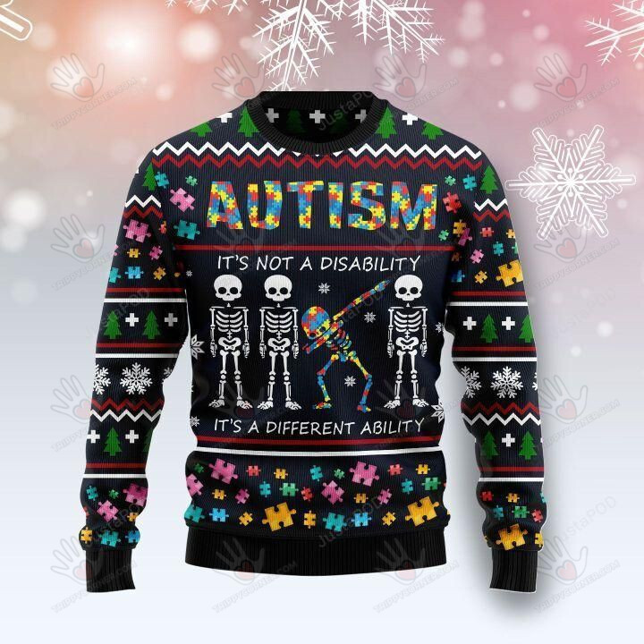 Autism Skeleton It‚Äôs Not A Disability, It‚Äôs A Different Ability… Ugly Sweater Christmas Gift