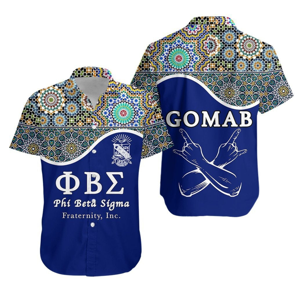 Fraternity Shirt – Phi Beta Sigma Geomatric Africa Gomab Handsign Short Sleeve Shirt