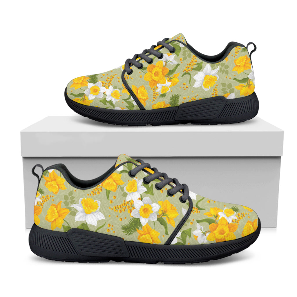 Vintage Daffodil Flower Pattern Print Black Athletic Shoes