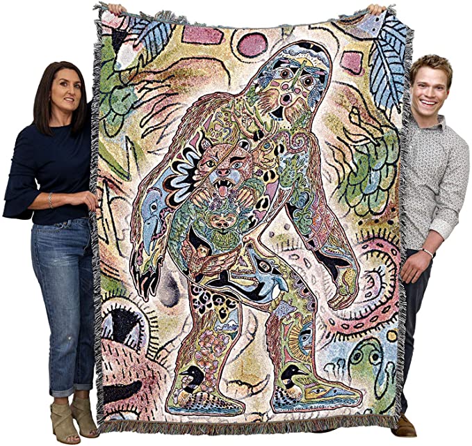 Sasquatch – Animal Spirits Totem – Sue Coccia – Cotton Woven Blanket Throw – Made In The Usa