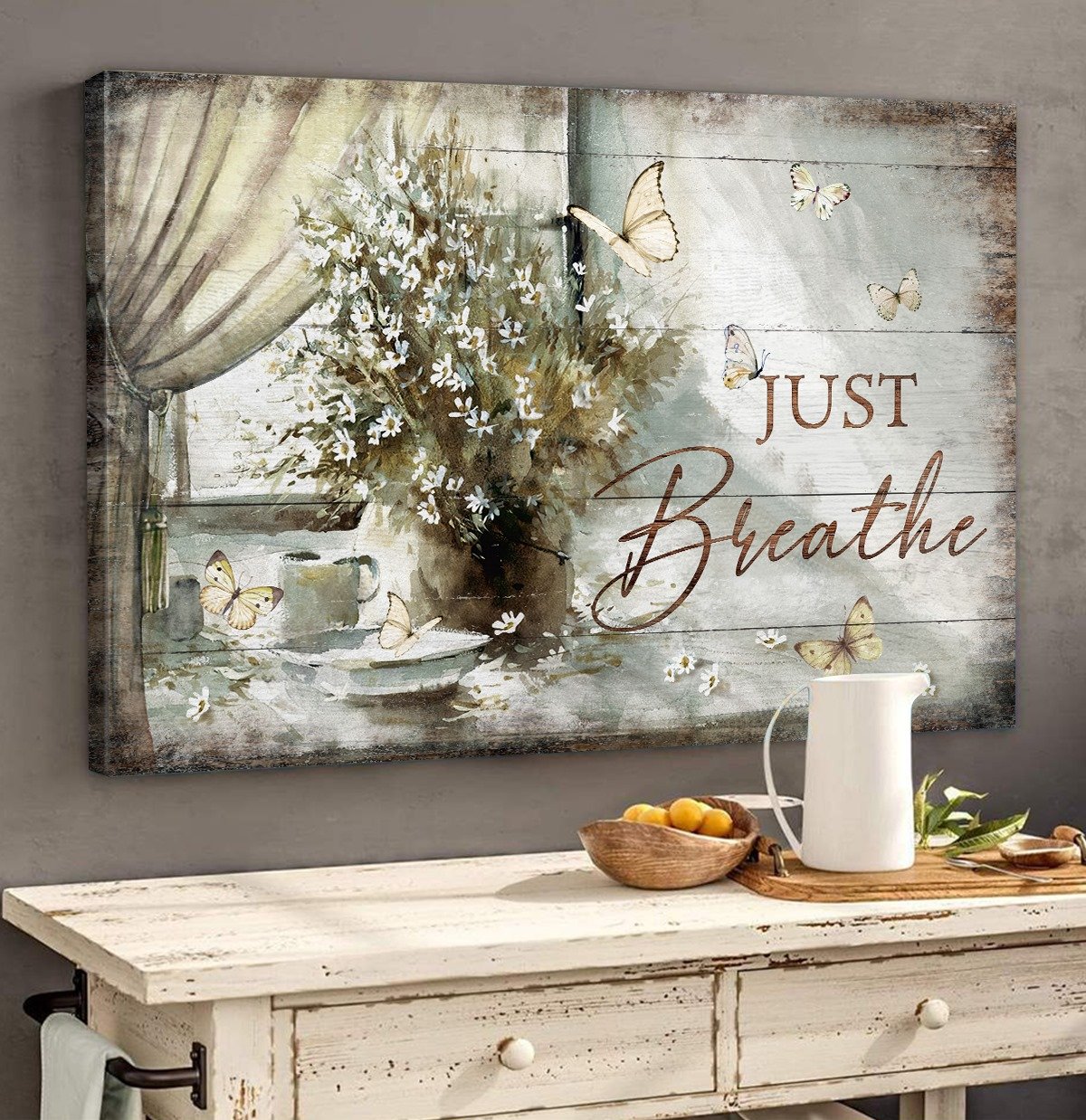 Butterflies And Flowers Just Breathe Canvas, Just Breath Wall Art Decor, Home Decor, Room Decor