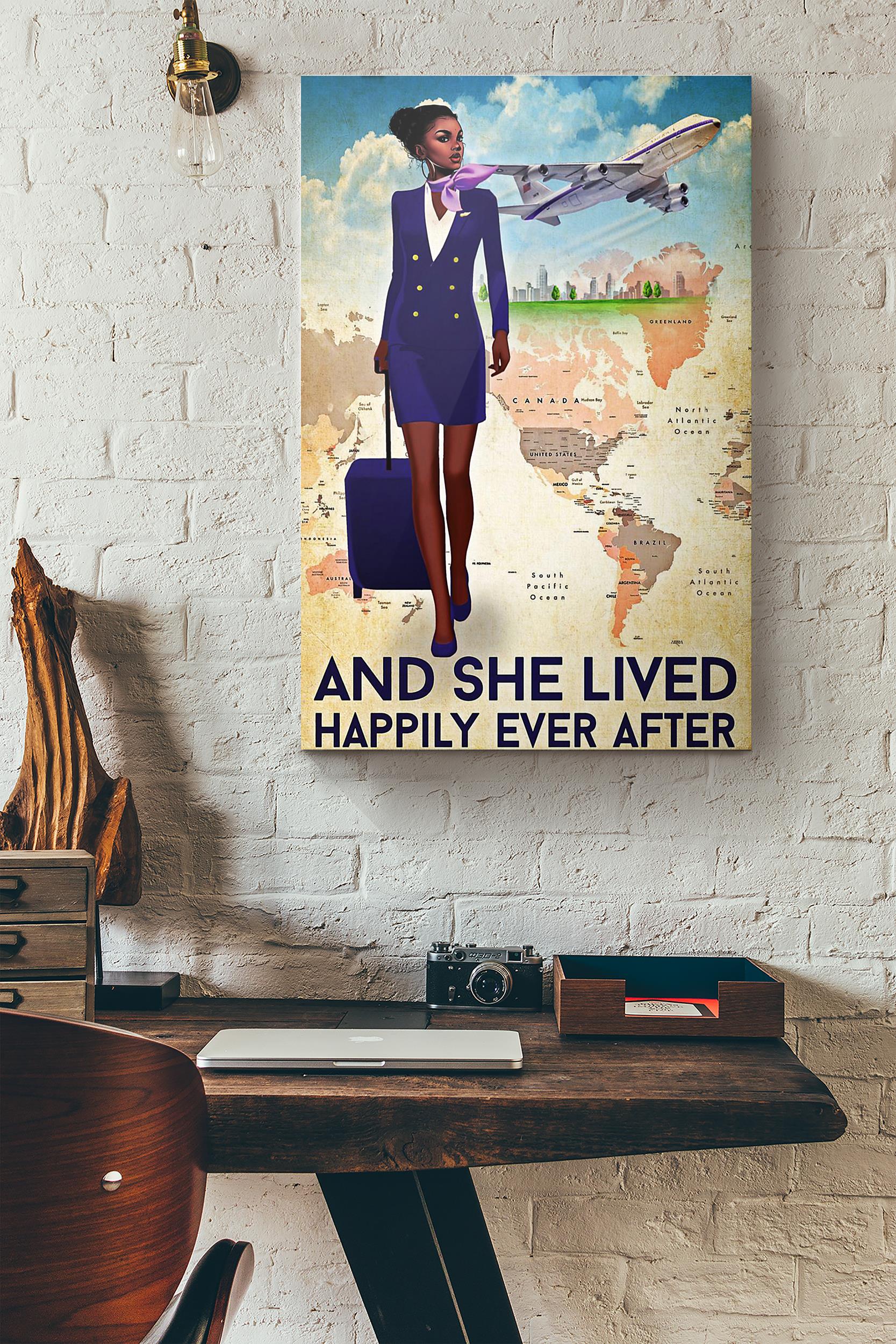 Black Girl Navy Style Flight Attendant And She Lived Happily Ever After Poster Wrapped Canvas