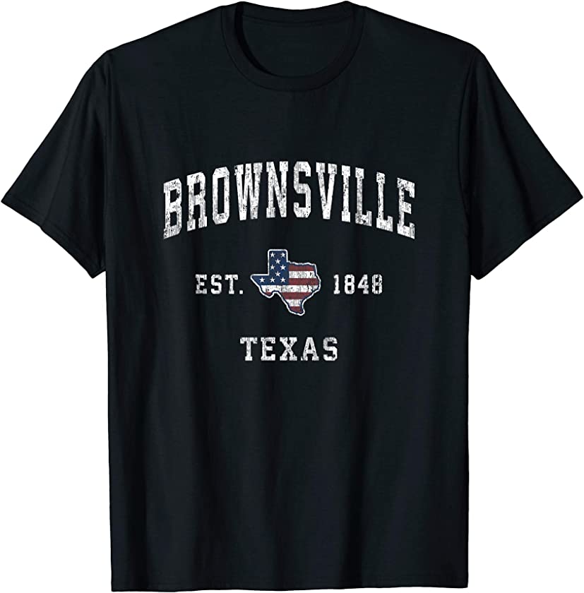 Brownsville Texas TX Vintage American Flag Sports Design T-Shirt