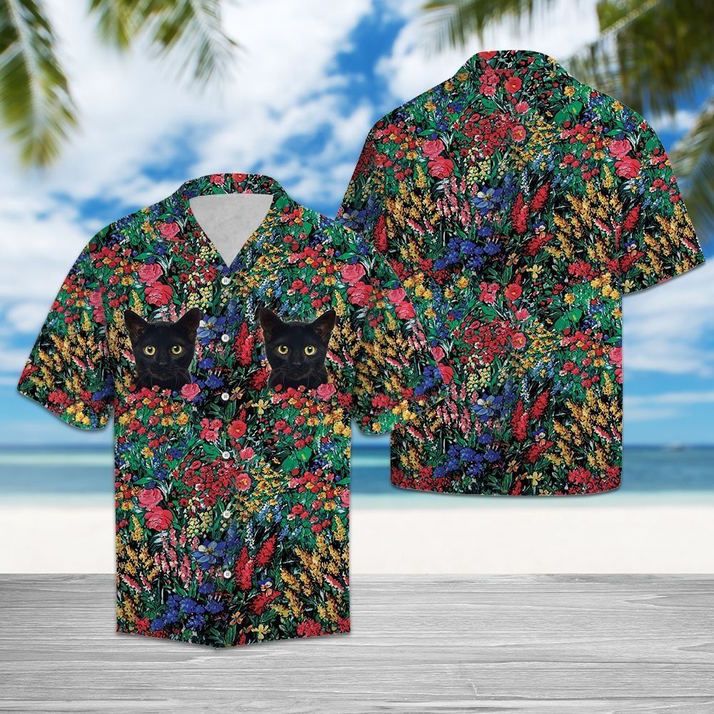 Black Cat Flowers Colorful Unique Hawaiian Shirt | For Men & Women | Hw1337