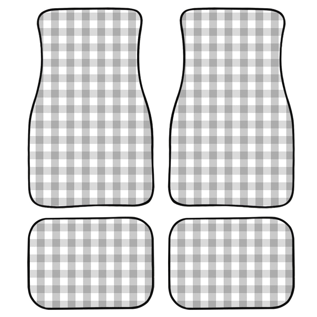 Grey And White Check Pattern Print Front And Back Car Floor Mats, Front Car Mat