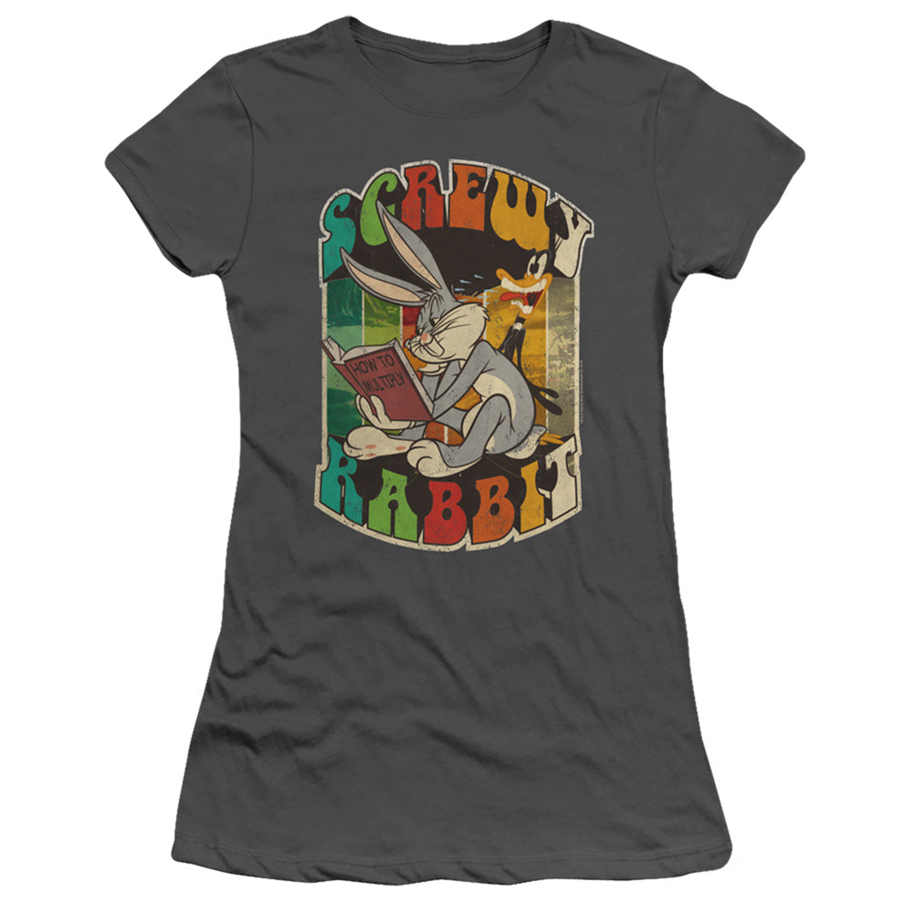 Looney Tunes Screwy Rabbit Junior Sheer Cap Sleeve Womens T Shirt Charcoal