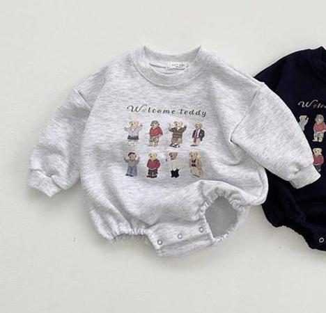 Cute Infant Girl Cartoon Bear Long Sleeves Loose Sweatshirts Bodysuit Fashion Letter Jumpsuit Baby Boys Comfortable Clothes alx