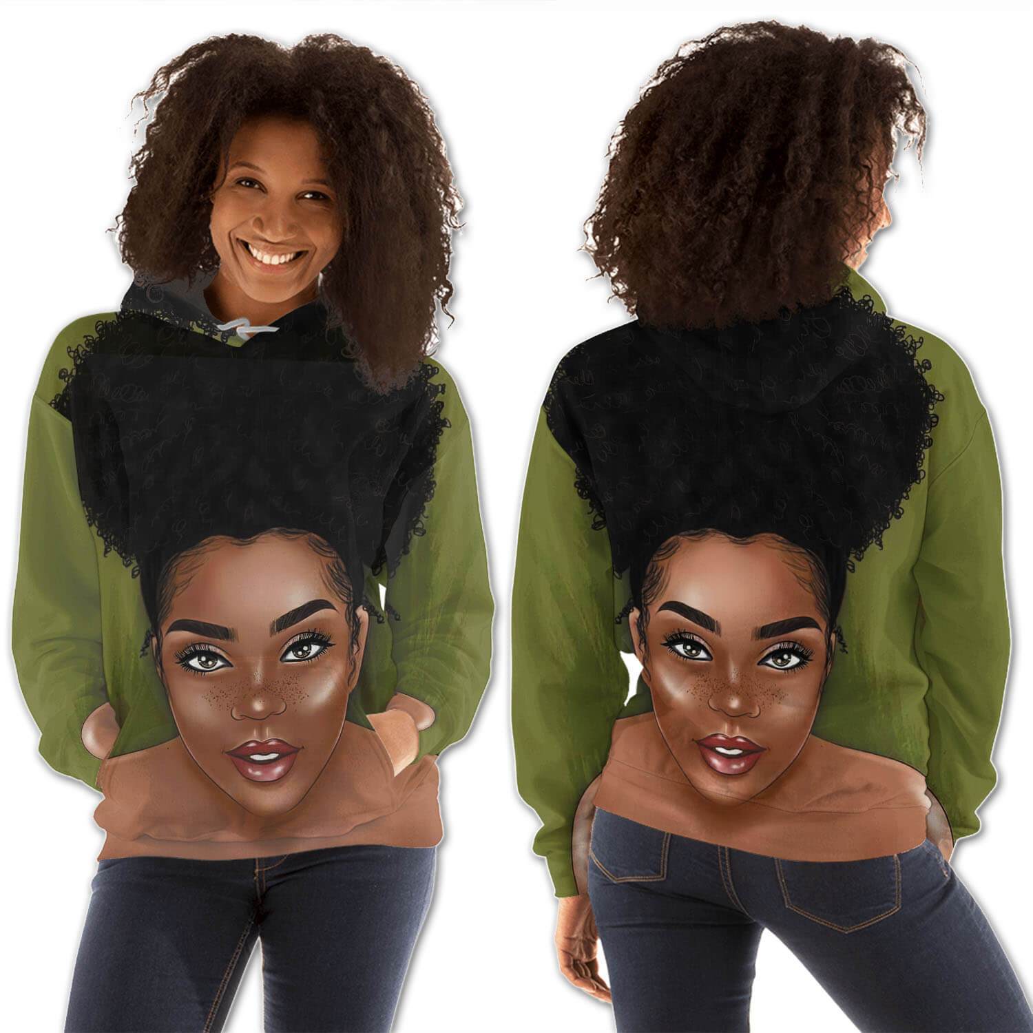 African American Hoodies Beautiful Afro Girl All Over Print Womens Hooded Sweatshirt Black History Clothing BPS76437