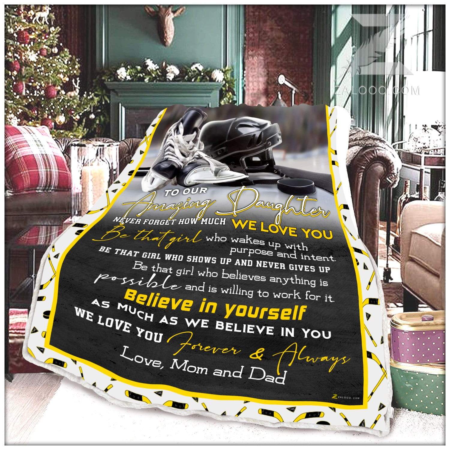 Hockey To Our Amazing Daughter – Believe In Yourself Quilt Blanket Ep2495
