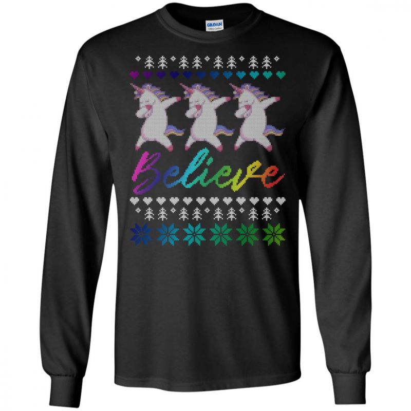 Believe Unicorn Ugly Christmas Sweater Unisex Long-sleeve