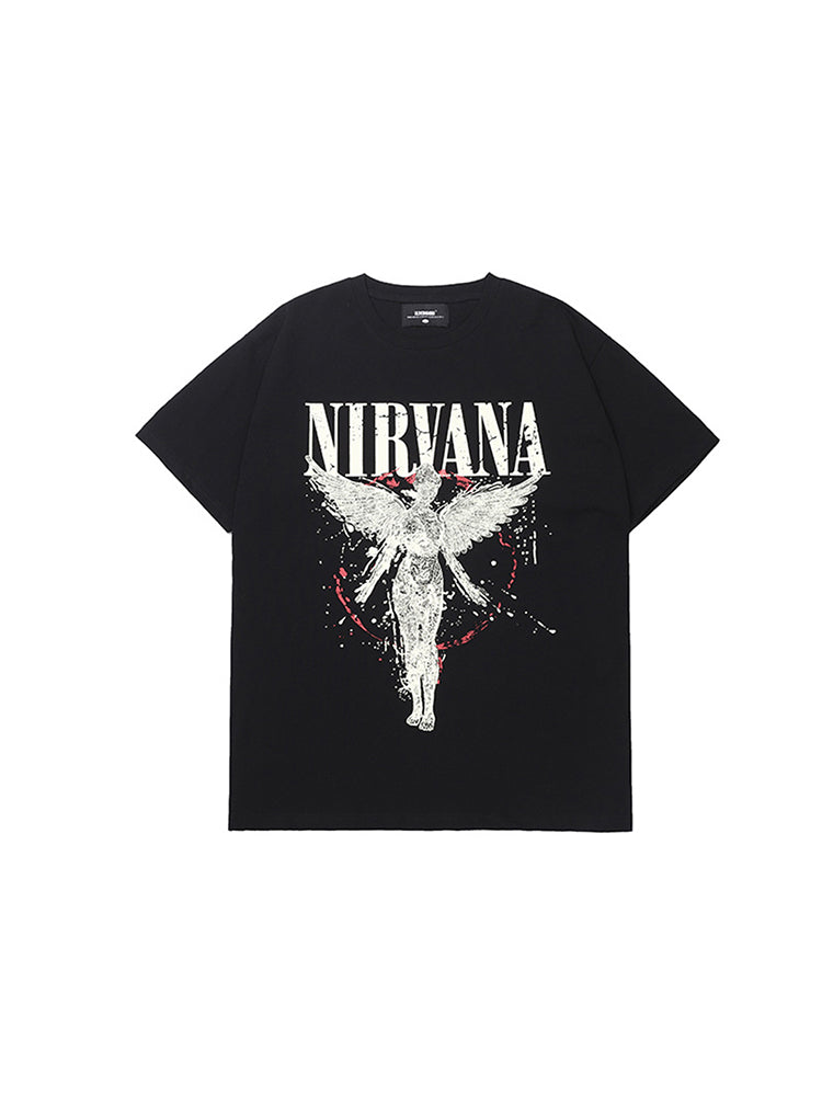 Retro Hip-Hop Rock Nirvana Angel Print T-Shirt