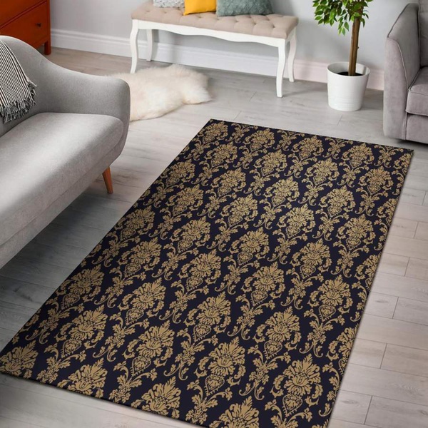 Damask Gold Print Pattern Area Rug