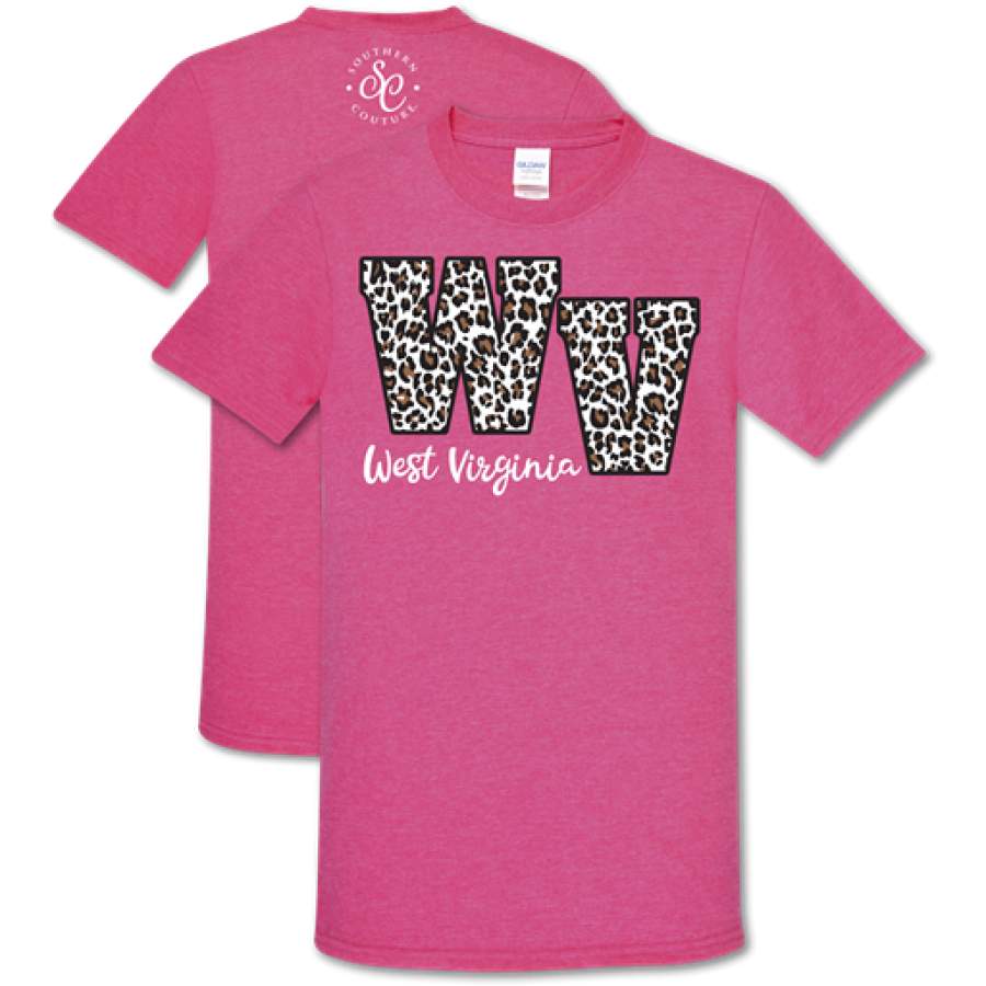 Southern Couture Soft Collection Leopard West Virginia Pink T-Shirt