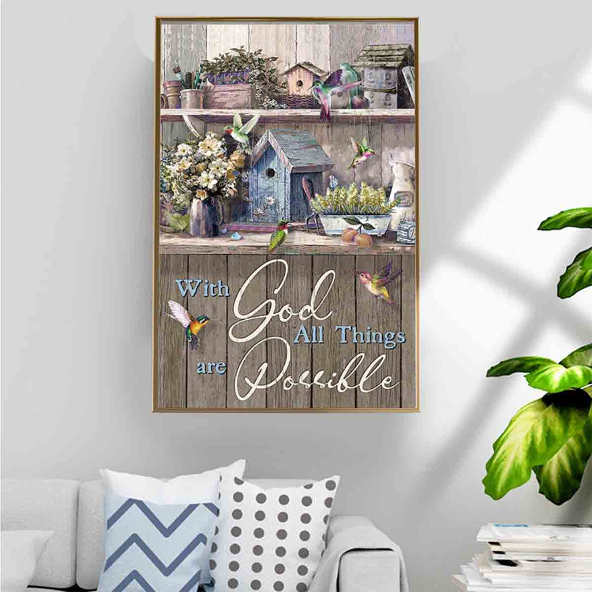 Village Of Little Hummingbirds Poster – With God All Things Are Possible Home Decoration Gift For Men Women – Gigo Smart