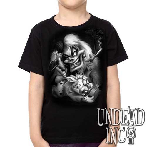 Villains Cruella De Vil Tattooing White Rabbit Black Grey – Kids Unisex Girls And Boys T Shirt Clothing