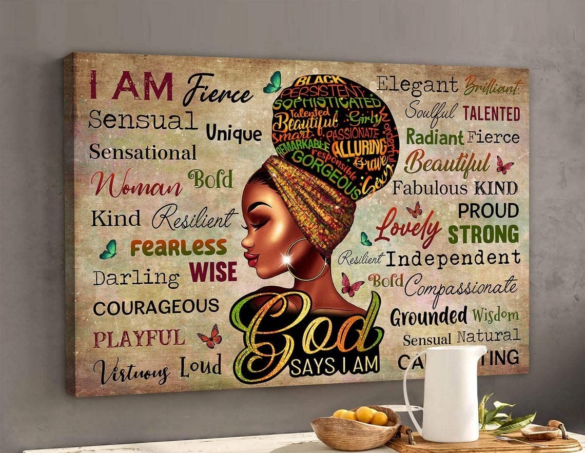 Black Queen God Says I Am Black Women Afro Hair Gift Idea Poster