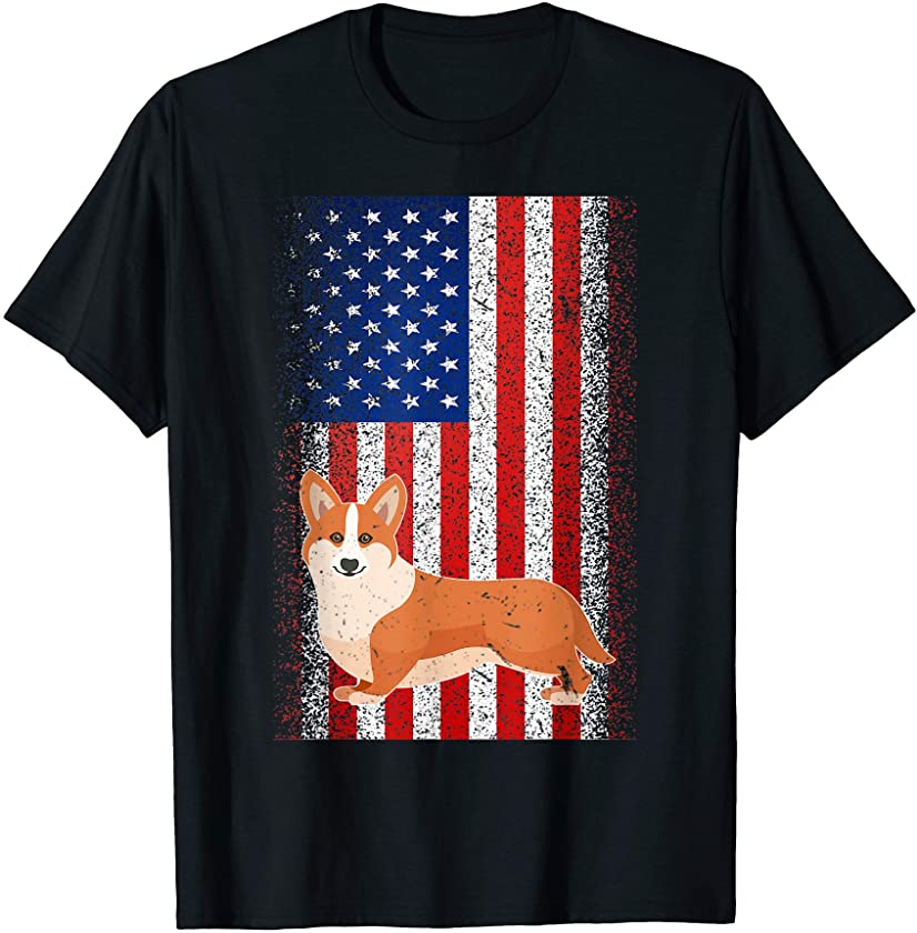 Vintage USA Independence Day July 4th American Flag Corgi T-Shirt