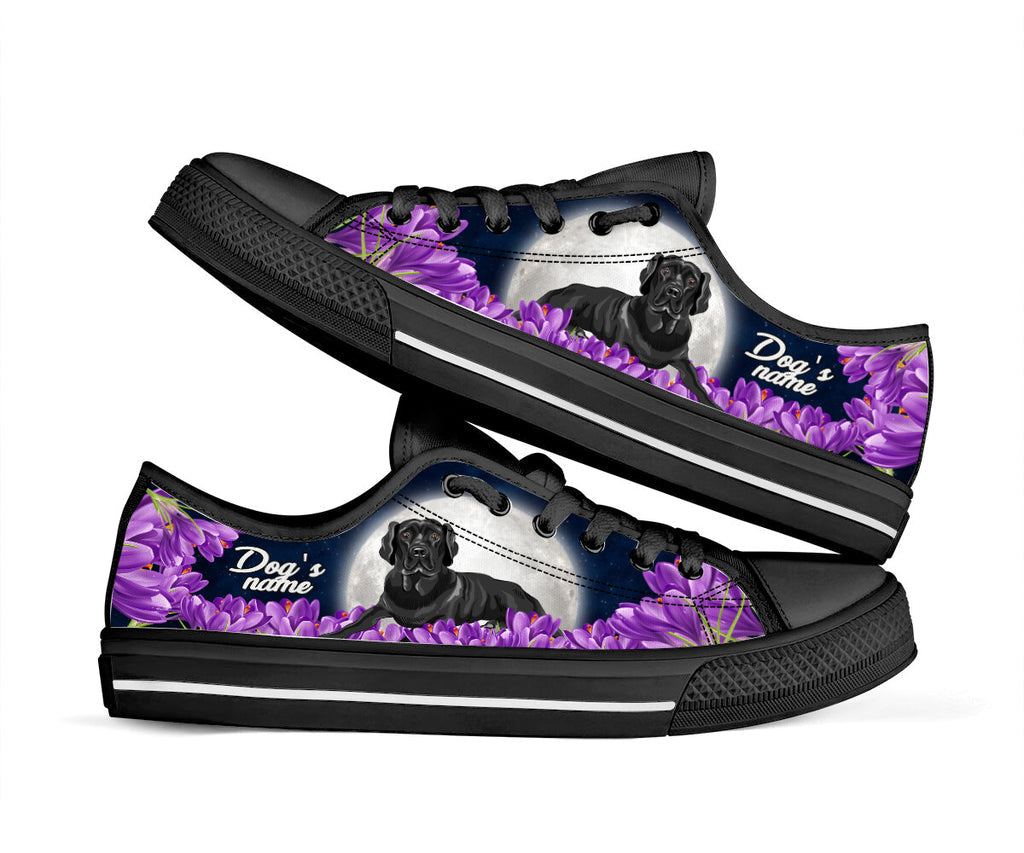 Dog’S Name Labrador Retriever Black And Purple Flower Low Top Custom Name Shoes Canvas Print Lowtop Fashionable Casual Shoes Gift For Adults