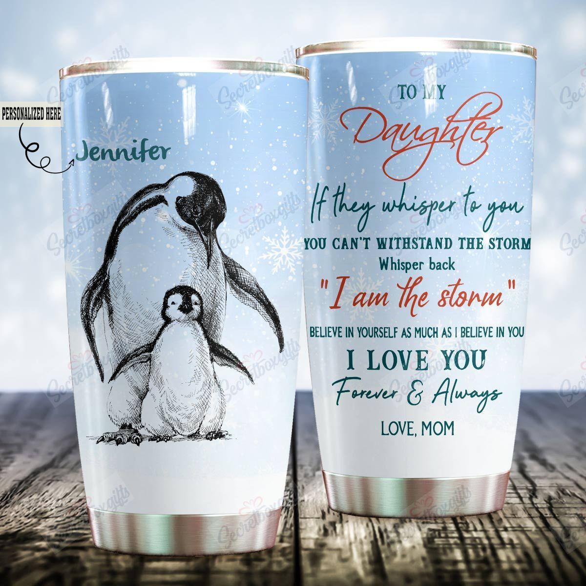 Personalized To My Daughter Penguin Yw1401694Cl Stainless Steel Tumbler Travel Customize Name, Text, Number, Image