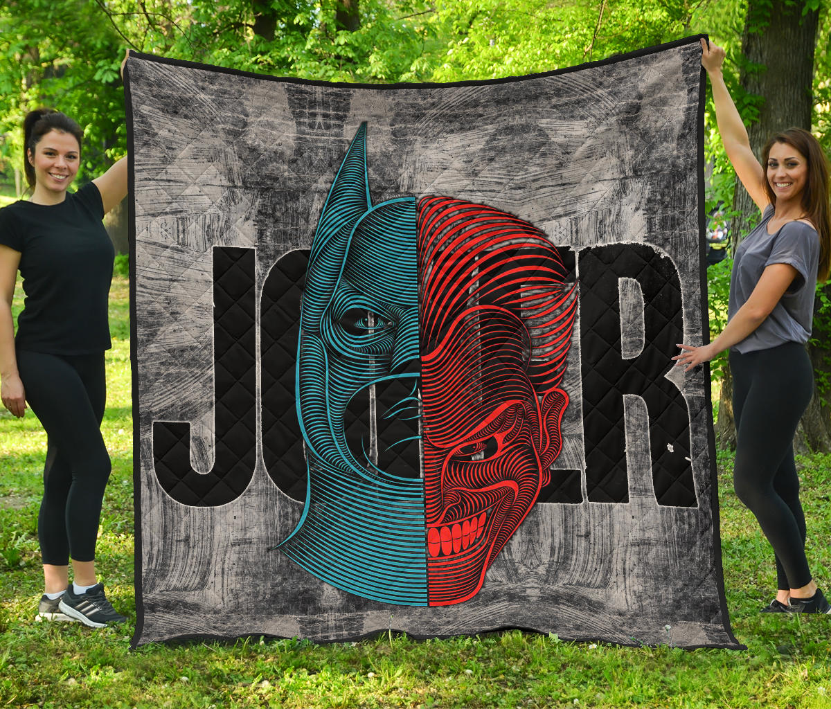 Horror Movie Premium Quilt | Joker Text Half Batman Half Joker Face Quilt Blanket Nt090104