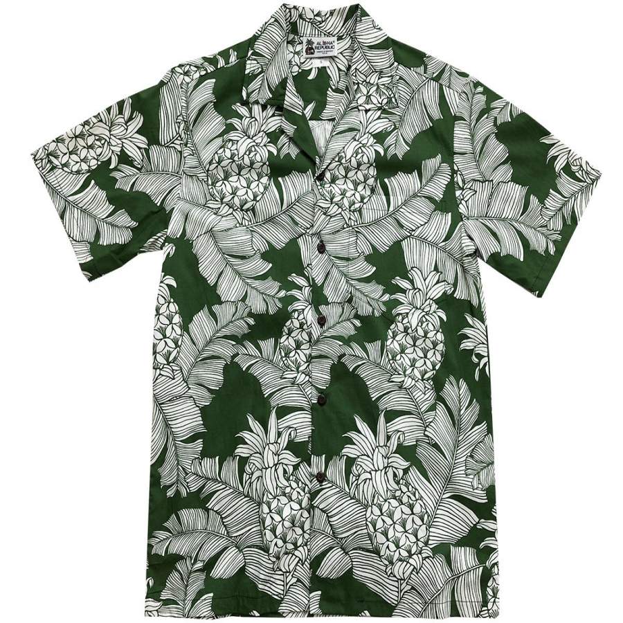 Vintage Pineapple Green Hawaii Shirt Ha6738