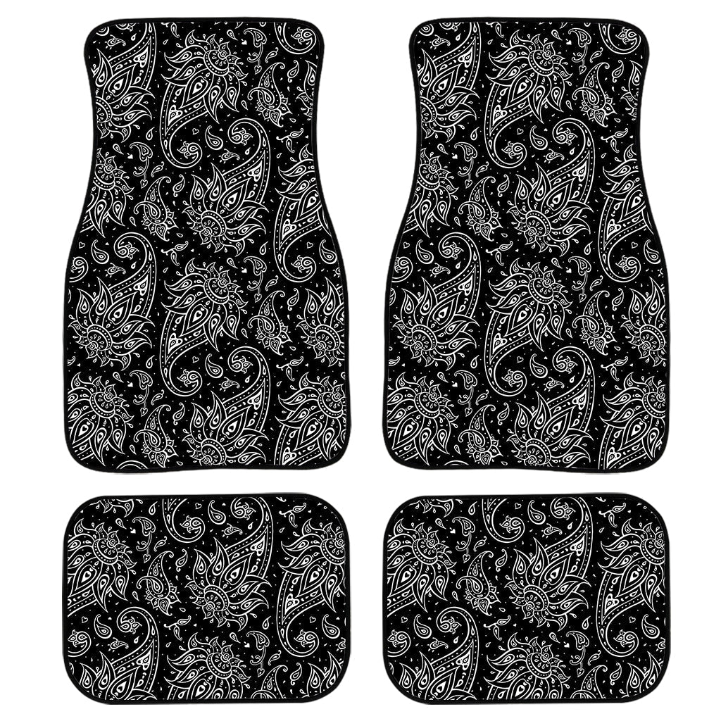 White And Black Paisley Pattern Print Front And Back Car Floor Mats, Front Car Mat