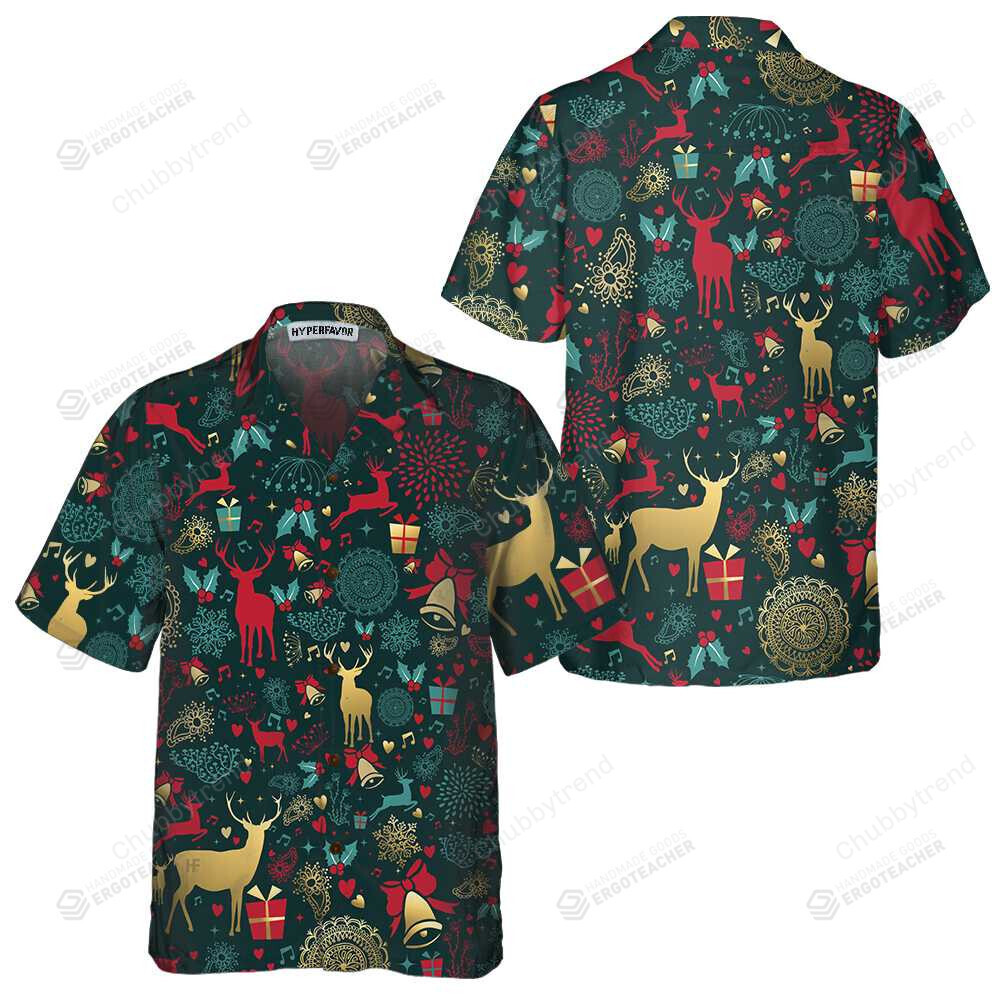 Christmas Golden Deer Pattern Hawaii Shirt Ha101791