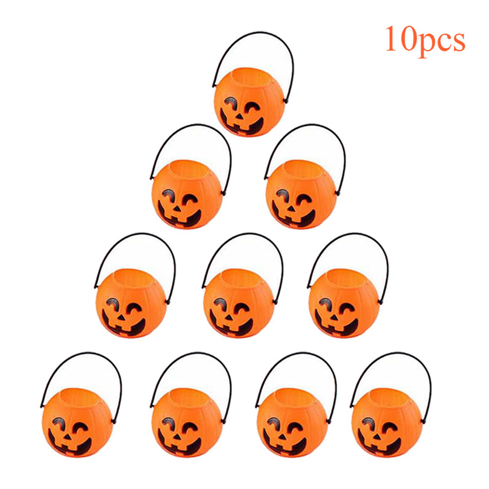 10set Halloween Decoration Pumpkin Bucket Portable Plastic Candy Cookies for Home Kids Trick Or Treat Halloween Party Decor Prop alx