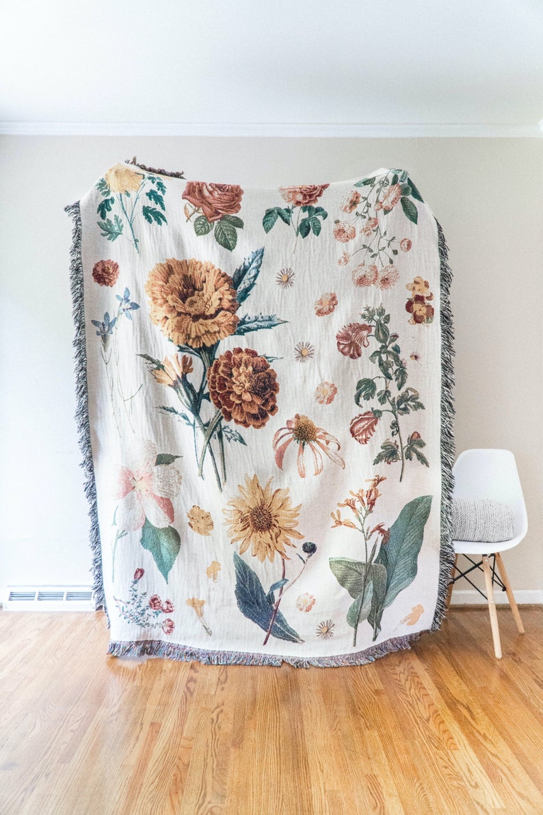 Vintage Floral Vintage Retro Style Couch Sofa Blanket,  Woven Throw Blanket Home Decor