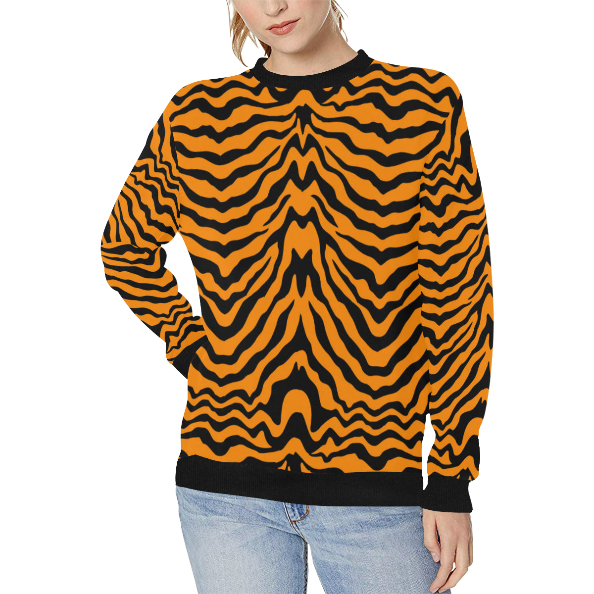 Bengal tigers skin print pattern Women’s Crew Neck Sweatshirt