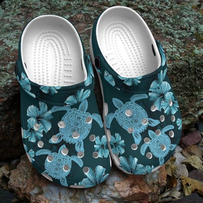 Sea Turtle With Flower Shoes – Sea Turtle Shoes Crocbland Clog For Women Girl Mother Daughter Sister Niece