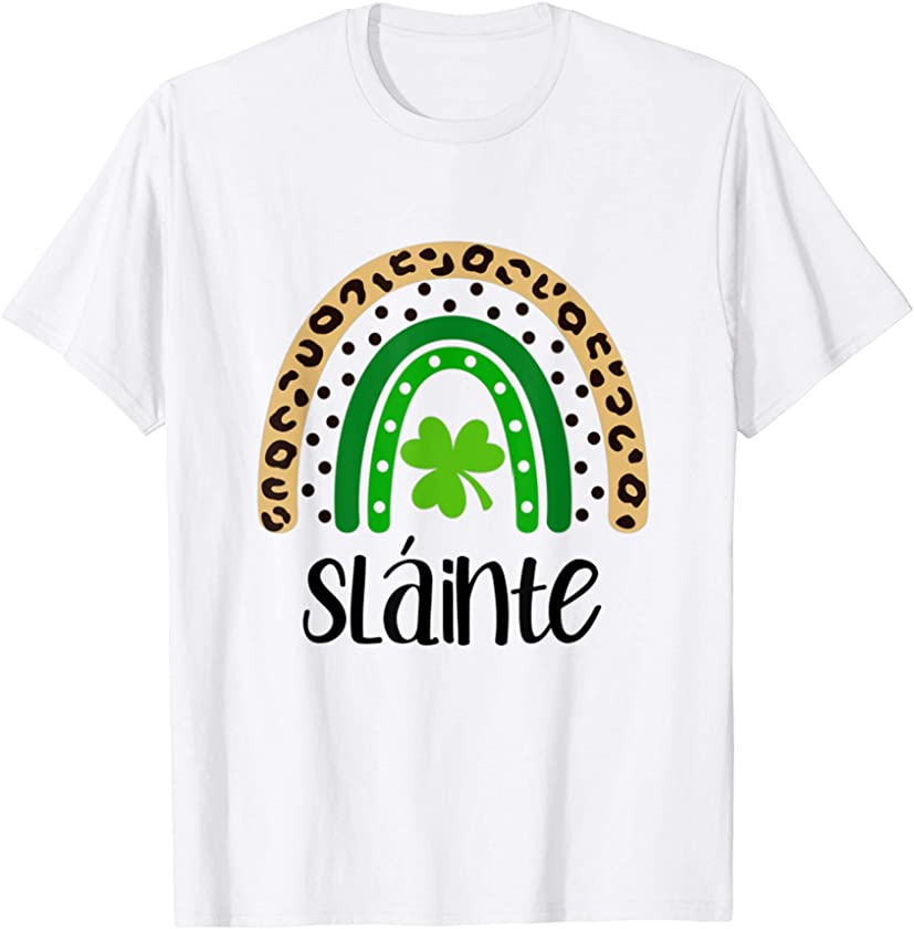 Sláinte St. Patrick’s Day Leopard Print Rainbow Cheers Irish T-Shirt