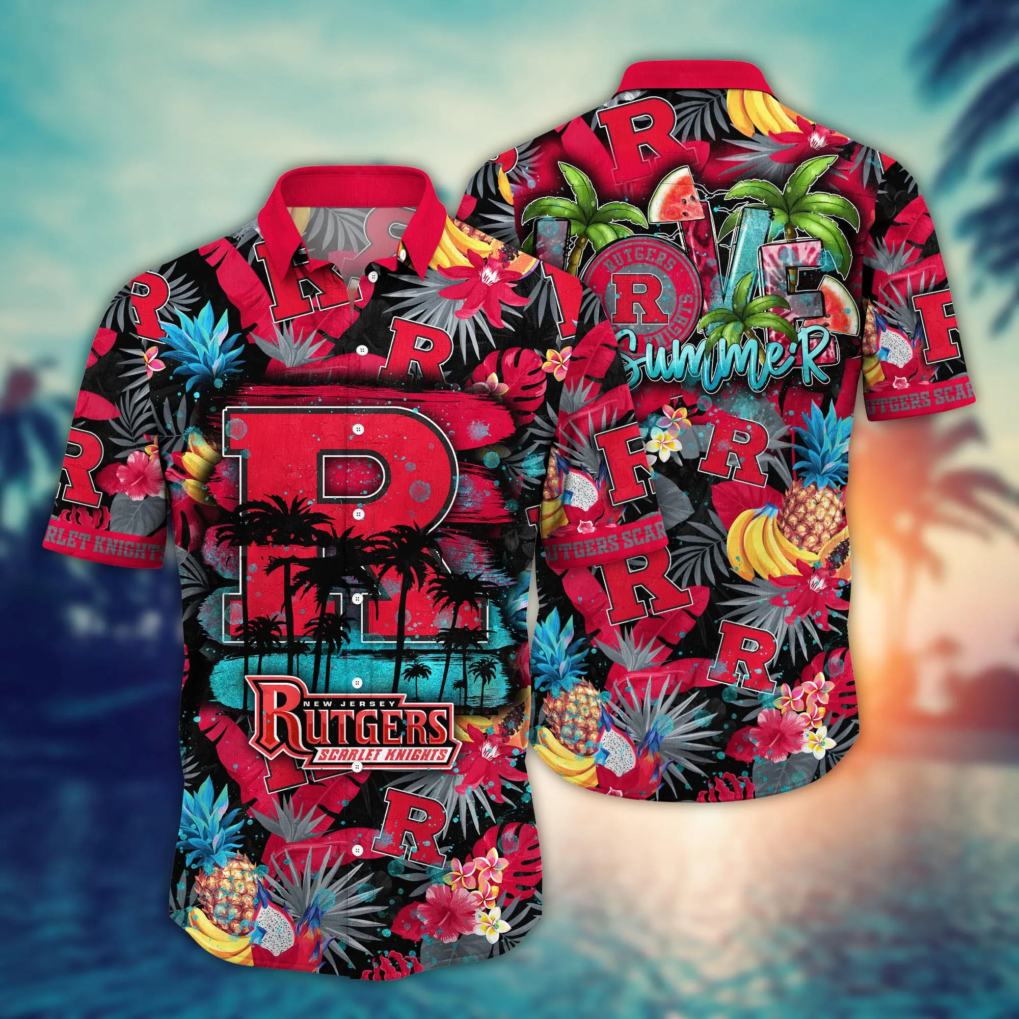 Rutgers Scarlet Knights NCCA Hawaiian Shirt Sunshinetime Aloha Shirt