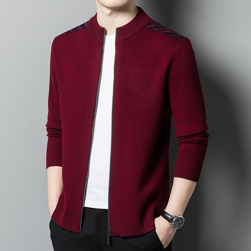 Autumn New Men’s Pure Wool Knit Cardigan Solid Color Sweater Coat Stand-up Collar Thin Casual Men’s Clothing alx