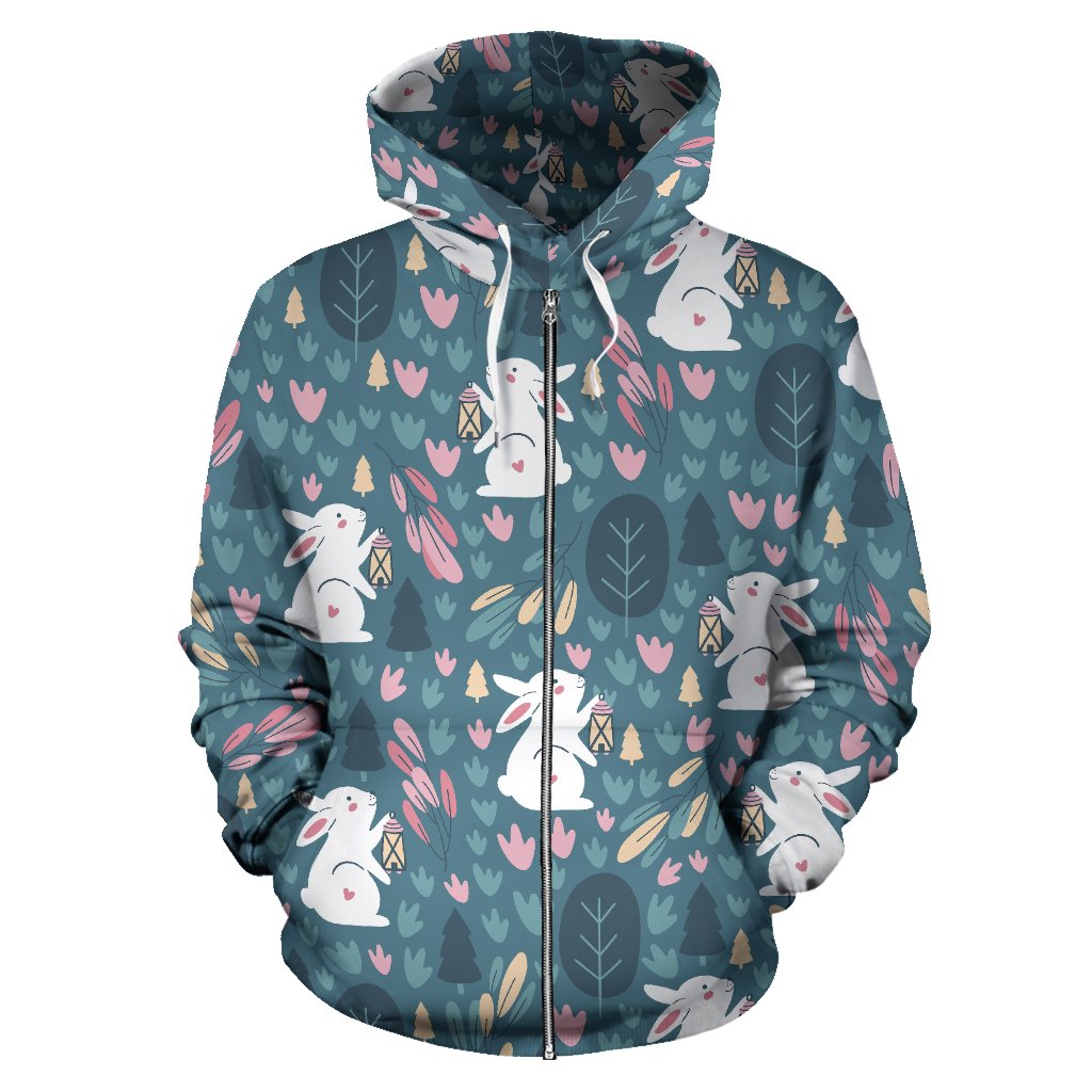 Cute Rabbit Pattern Zip Up Hoodie