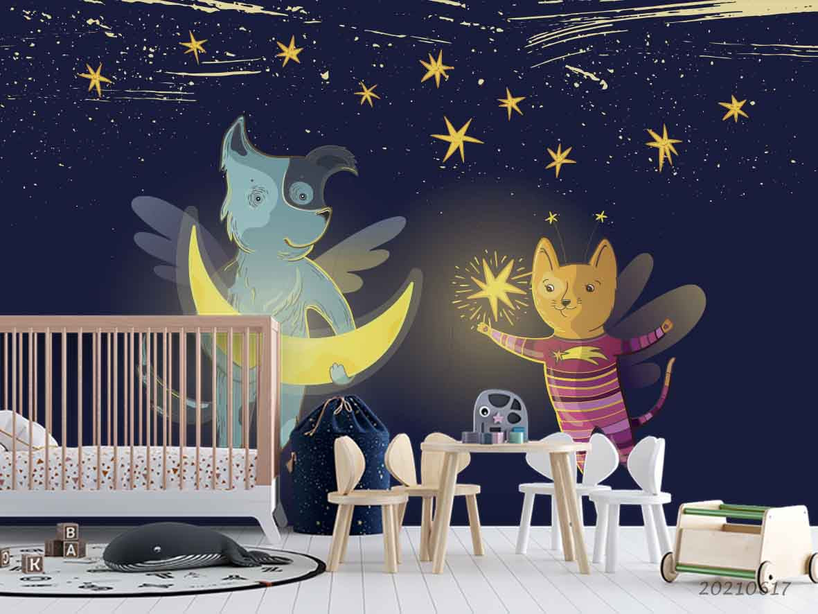 3D Cartoon Animal Star Wall Mural Wallpaper Lqh 7