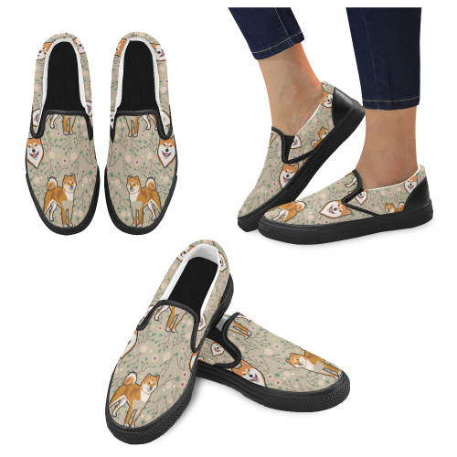 Akita Flower Black Women’s Slip-on Canvas Shoes