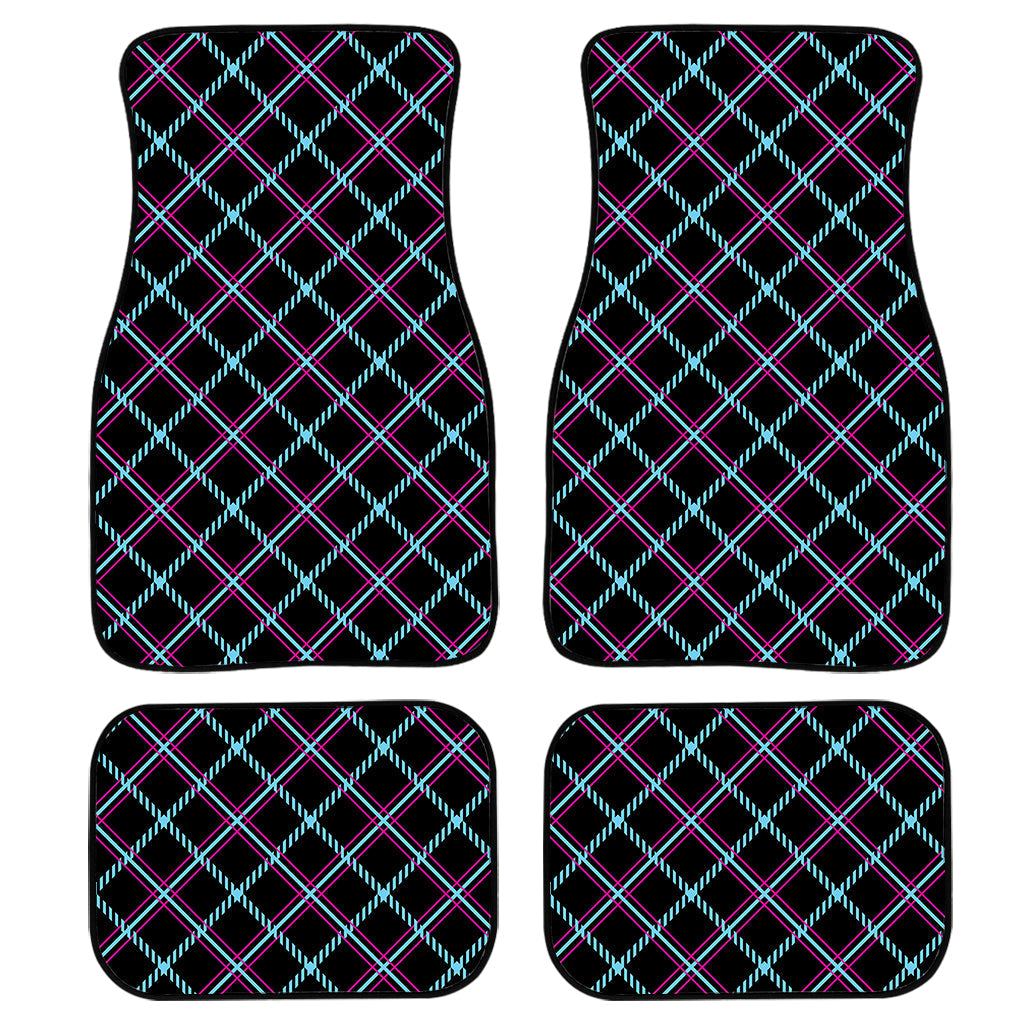 Black Blue And Pink Tartan Pattern Print Front And Back Car Floor Mats, Front Car Mat