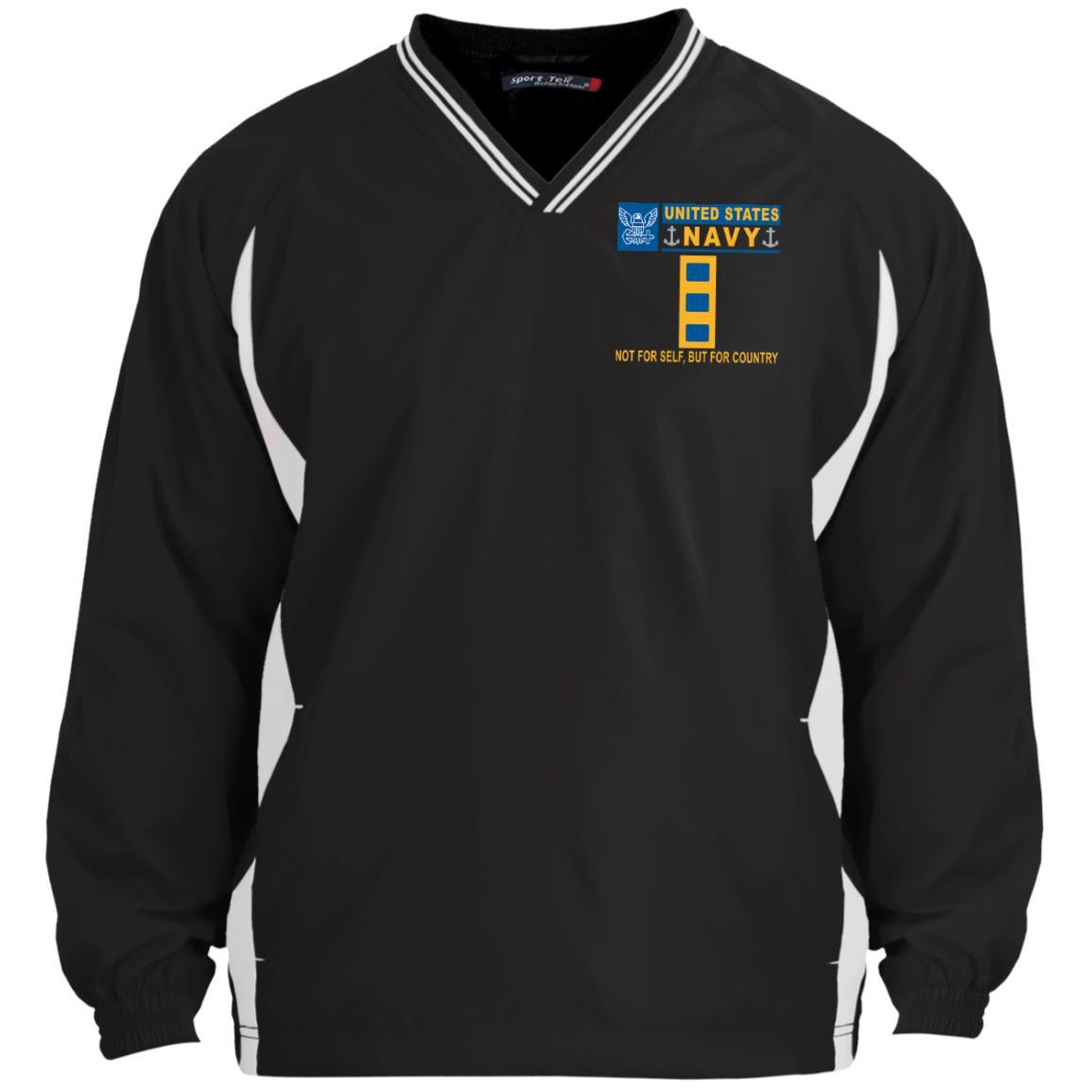 US Navy W-2 Chief Warrant Officer 2 W2 CW2 Warrant Officer Not For Self But For Country Sport-Tek Tipped V-Neck Windshirt