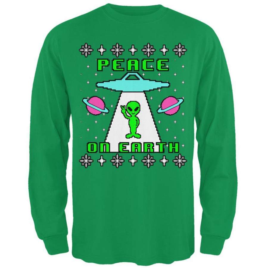 Alien Peace on Earth Ugly Christmas Sweater Mens Long Sleeve T Shirt