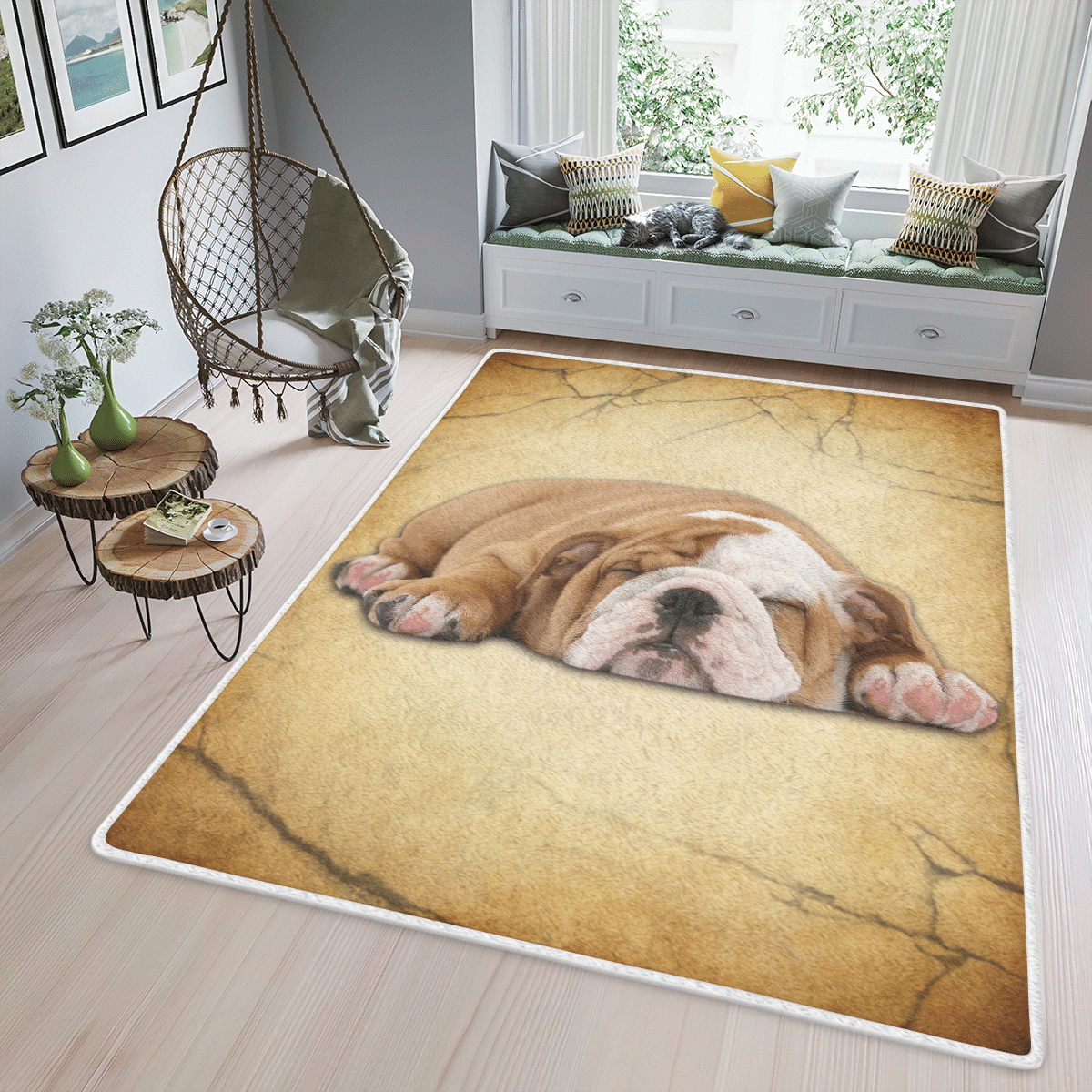 Wooni English Bulldog Puppy Area Rug Rectangle Rug Wn101153