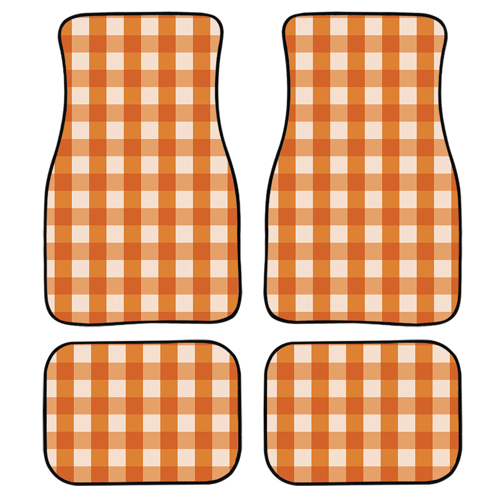 Burnt Orange And White Check Print Front And Back Car Floor Mats, Front Car Mat